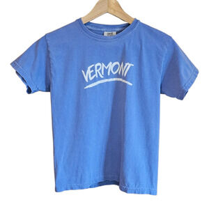 Comfort Colors Youth Large Vermont Graphic T-Shirt Periwinkle Blue Souvenir